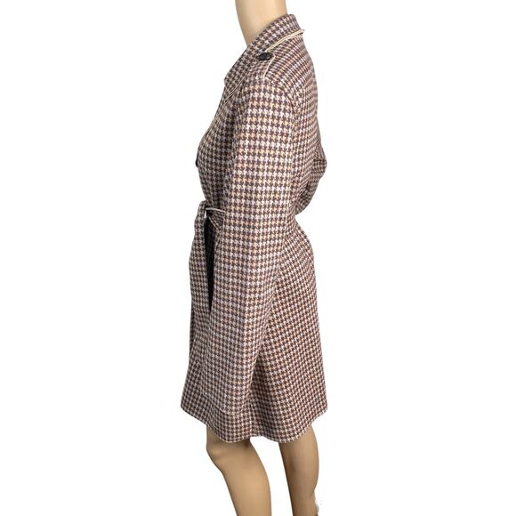 Anthropologie Solitaire Faux Suede Houndstooth Belted Trench Coat SZ L - Picture 5 of 8